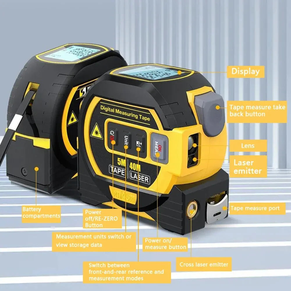3-in-1 Laser-Entfernungsmesser mit Maßband
