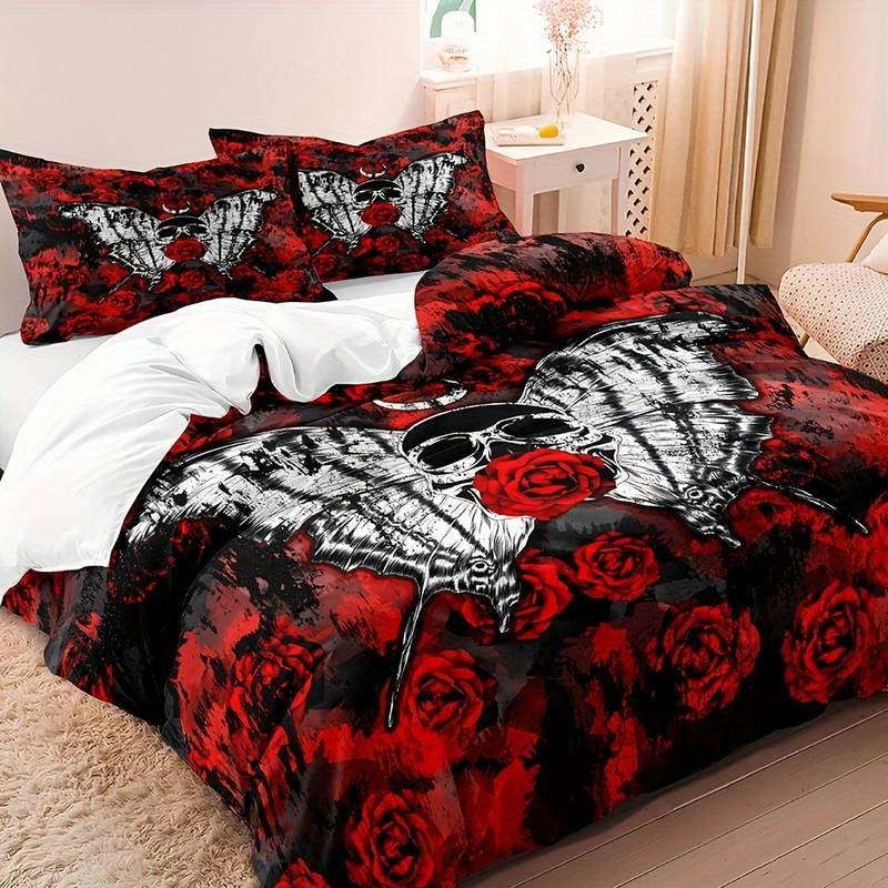 Luxe Layers Bettwäsche-Set mit Rose-Skull-Design
