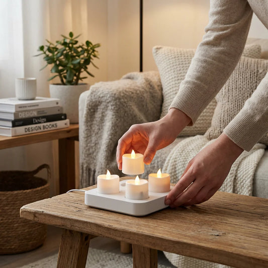 Wiederaufladbare LED-Kerzen mit Basis & Fernbedienung