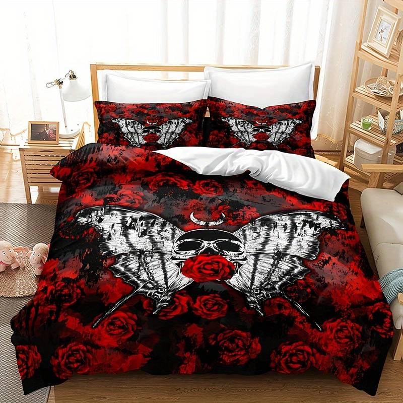 Luxe Layers Bettwäsche-Set mit Rose-Skull-Design