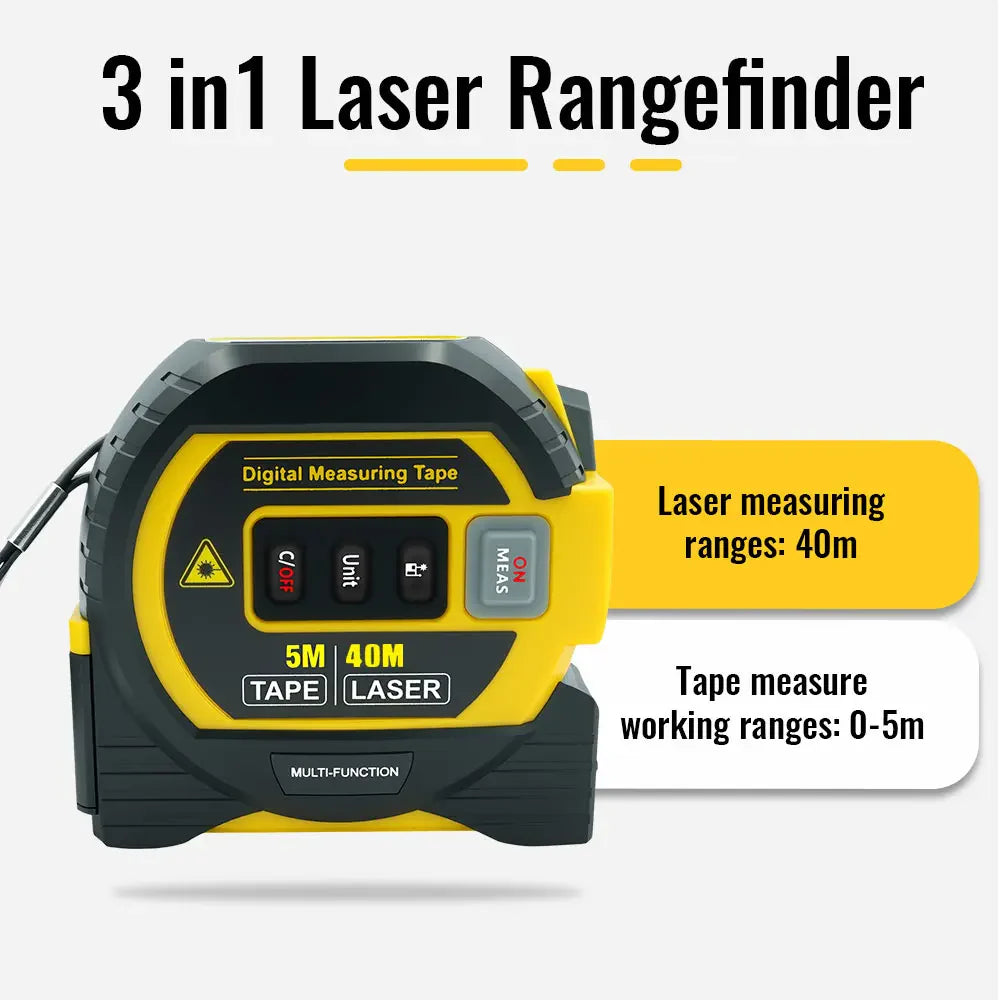 3-in-1 Laser-Entfernungsmesser mit Maßband